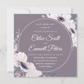 Elegante Lila Blütenhochzeit Einladung (Vorderseite)