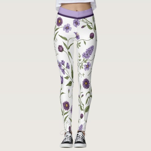 Elegante Lila Blütenpflanze Botanisch mit Hochtöne Leggings (Vorderseite)