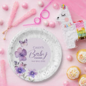 Elegante Lila Blütenschmetterling Girl Babydusche Pappteller (Party)