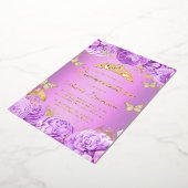 Elegante Lila Blütenschmetterlinge Quinceanera Folieneinladung (Gedreht)