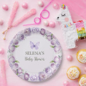 Elegante Lila Blütenschmetterlingsdusche Pappteller (Party)