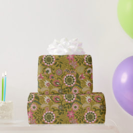 Elegante lila Boho-Blumen auf Senfgelb Geschenkpapier