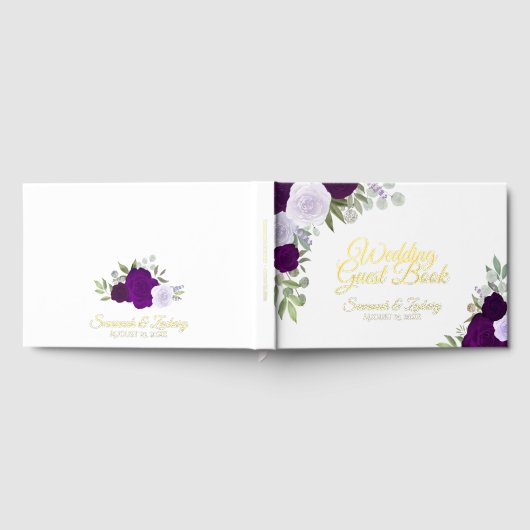 Elegante Lila Boho Chic Rose Kleine Hochzeit Gästebuch (Voll)