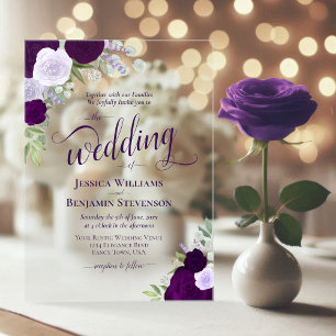 Elegante lila Boho-Chic-Rosen Hochzeit Acryleinladungen