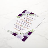 Elegante Lila Boho Floral mit Rose Gold Wedding Folieneinladung (Gedreht)