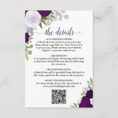 Elegante Lila Boho-Rose Hochzeitdetails QR-Code Begleitkarte (Vorderseite)