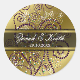 Elegante Lila Boho Spirals Gold Wedding Stickers