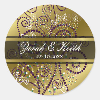 Elegante Lila Boho Spirals Gold Wedding Stickers
