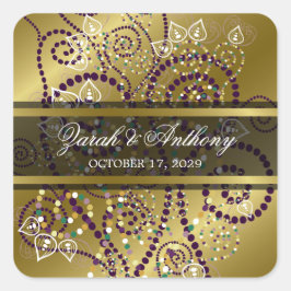 Elegante Lila Boho Spirals Gold Wedding Stickers