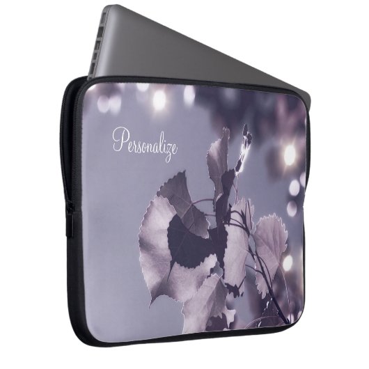 Elegante Lila Bokeh-Aspen-Blätter mit Namen Laptopschutzhülle (Vorne Rechts)