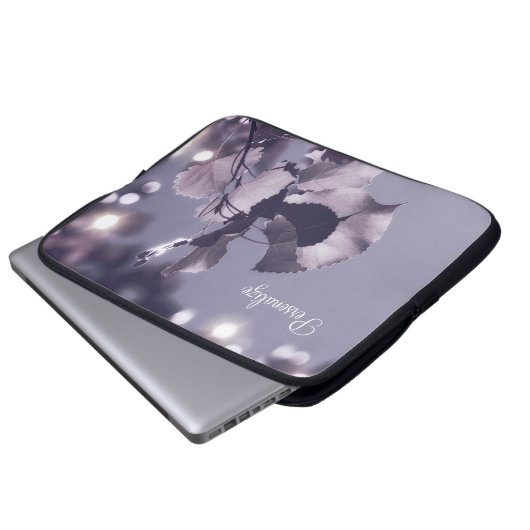 Elegante Lila Bokeh-Aspen-Blätter mit Namen Laptopschutzhülle (Vorne Knopf)