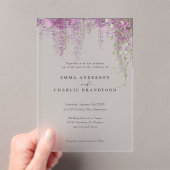 Elegante Lila botanische Blume Script Wedding Acryleinladungen (Insitu (Handheld))