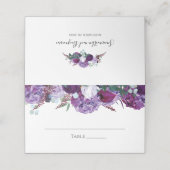 Elegante Lila botanische Hochzeit Platzkarte (Außenseite Aufgefaltet)