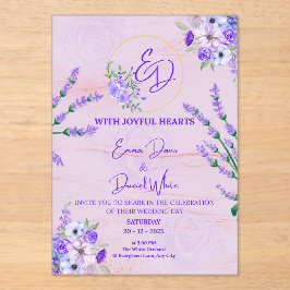 Elegante lila botanische Hochzeitseinladung Acryleinladungen