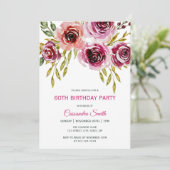 Elegante Lila braune Rose Blumengeburt Einladung (Stehend Vorderseite)