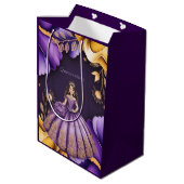 Elegante Lila Burg Mittlere Geschenktüte (Rückseite Schrägansicht)