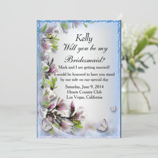 Elegante Lila Butterfly Bridesmaid-Karte Einladung (Stehend Vorderseite)