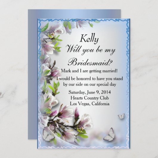 Elegante Lila Butterfly Bridesmaid-Karte Einladung (Vorne/Hinten)
