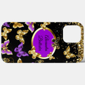 Elegante Lila Butterfly Gold Confetti Black Case-Mate iPhone Hülle (Rückseite (Horizontal))