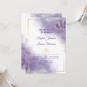 Elegante Lila Butterfly Golden Wedding Einladung