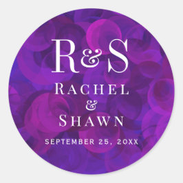 Elegante Lila Chic Moderne Monogram Wedding Runder Aufkleber