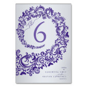 Elegante Lila Damask-Hochzeitskarte Tischnummer (Rückseite)