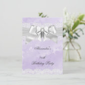 Elegante Lila Damask Silver White Birthday Party Einladung (Stehend Vorderseite)