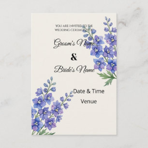 Elegante lila Delphinium-Hochzeitseinladung Einladung