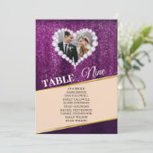 Elegante Lila Diamonds Foto Seating Chart Card Kar Einladung (Stehend Vorderseite)