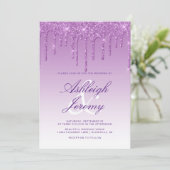 Elegante Lila Dripping Glitzer Script Wedding Einladung (Stehend Vorderseite)