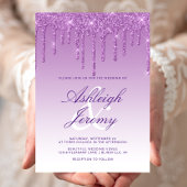 Elegante Lila Dripping Glitzer Script Wedding Einladung