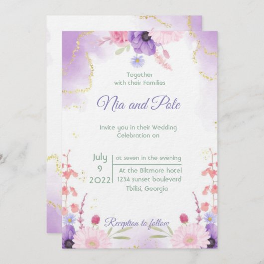 Elegante lila Einladung (Vorne/Hinten)