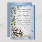 Elegante Lila Einladung von Blumen und Schmetterli (Vorne/Hinten)