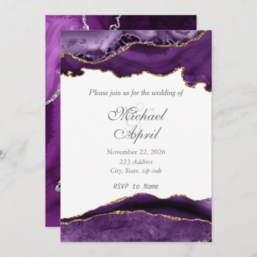 Elegante Lila Einladung zur Hochzeit individuell g (Vorne/Hinten)