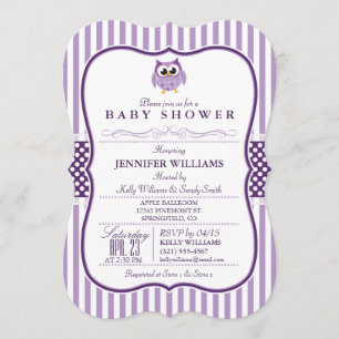 Elegante lila Eulen-Baby-Shower-Einladung Einladung