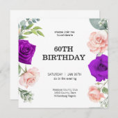 elegante lila Farbe 60. Geburtstag Einladung (Vorne/Hinten)