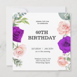 elegante lila Farbe 60. Geburtstag Einladung