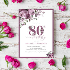 Elegante Lila Flora 80. Geburtstagsparty Einladung