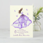 Elegante Lila Flora Lily Watercolor Quinceñera Einladung (Stehend Vorderseite)