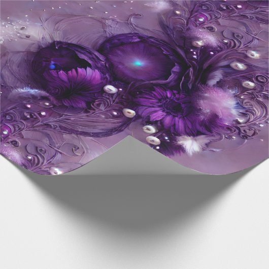 Elegante Lila Flora, Silvery und Perle Geschenkpapier (Ecke)