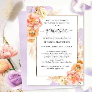 Elegante, Lila Flora und Aquarellfarben Quinceñera Einladung
