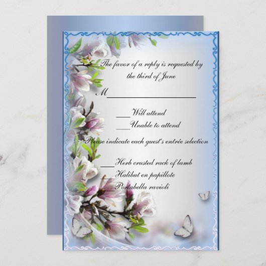 Elegante Lila Flora und Butterfly-Antwortkarte Einladung (Vorne/Hinten)