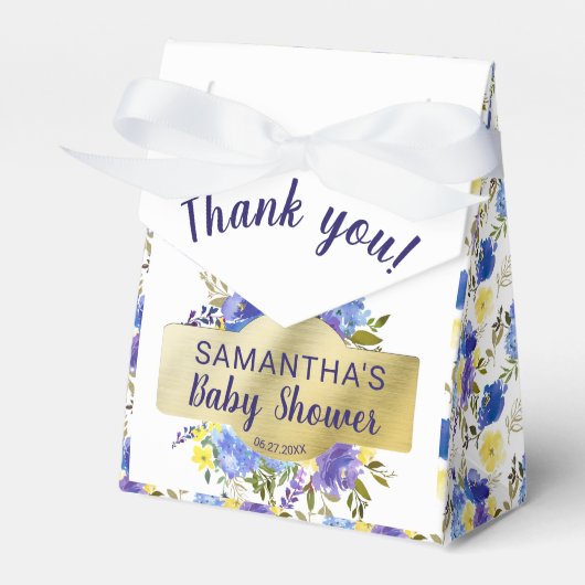Elegante Lila Floral Gold Baby Dusche Geschenkschachtel (Vorderseite)