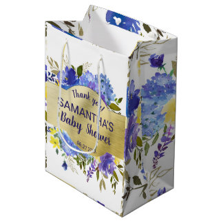 Elegante Lila Floral Gold Baby Duwer Fevor Tags Mittlere Geschenktüte