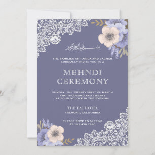 Elegante Lila Floral Lace Islamischer Mehndi Einladung
