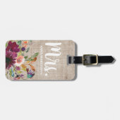 Elegante Lila Floral Monogram Rustikale Beige Line Gepäckanhänger (Vorderseite horizontal)