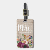 Elegante Lila Floral Monogram Rustikale Beige Line Gepäckanhänger (Vorderseite vertikal)