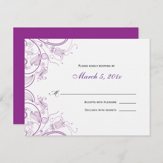 Elegante Lila Floral Response Card RSVP Karte (Vorne/Hinten)