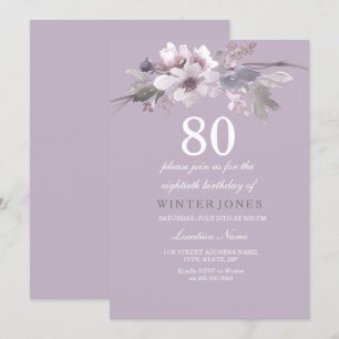 Elegante Lila florale 80. Geburtstagsparty Einladu Einladung
