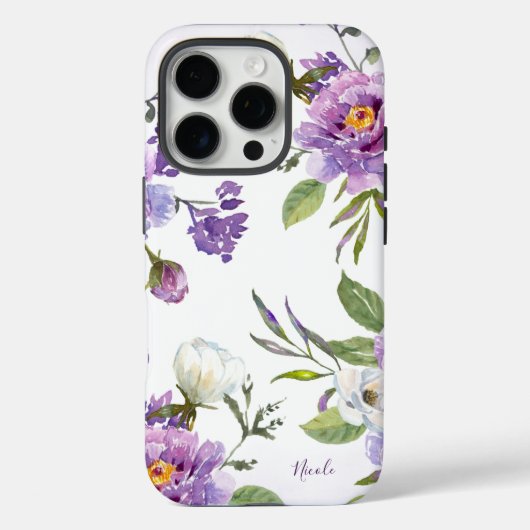 Elegante Lila florale botanische Personalisiert Case-Mate iPhone Hülle (Rückseite)
